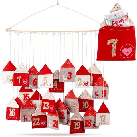 Vilde Kalendarz Adwentowy Wiszący Filcowy Czerwony Solidny Trwały VILDE 70 x 60cm