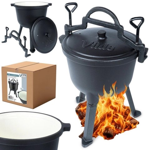 Vilde Kociołek Żeliwny Emaliowany na Nóżkach z Pokrywką Okrągły Solidny VILDE 4 l