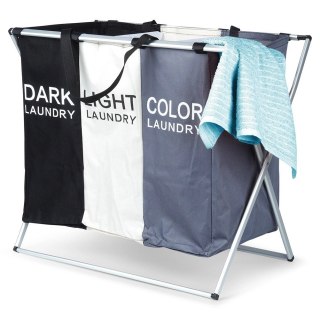 Vilde Kosz na Pranie Składany Trzykomorowy Pojemny Wytrzymały VILDE 62x37,5x56cm