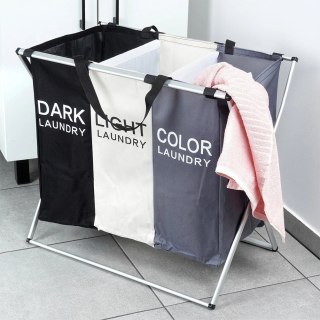 Vilde Kosz na Pranie Składany Trzykomorowy Pojemny Wytrzymały VILDE 62x37,5x56cm