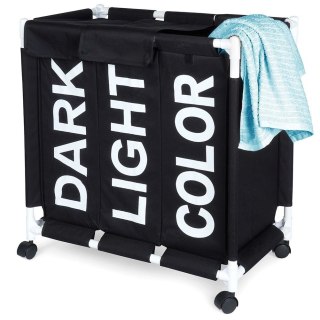 Vilde Kosz na Pranie na Kółkach Składany Trzykomorowy Pojemny VILDE 60,5x35x65 cm