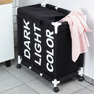 Vilde Kosz na Pranie na Kółkach Składany Trzykomorowy Pojemny VILDE 60,5x35x65 cm