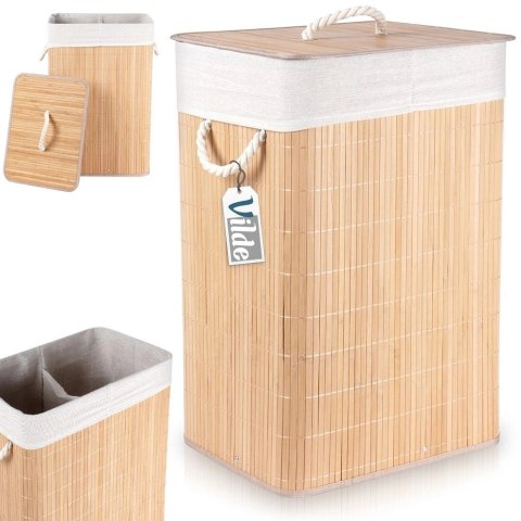 Vilde Kosz na Pranie Ubrania Składany Dwukomorowy Bambusowy z Pokrywką VILDE 70 l