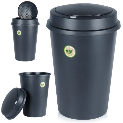 Vilde Kosz na Śmieci Odpady z Uchylną Pokrywą Plastikowy Czarny Solidny ORION 47l