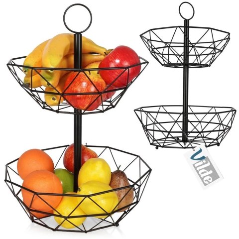 Vilde Koszyk na Owoce Warzywa 2-Poziomowy Metalowy Czarny Solidny VILDE 43 x 30cm