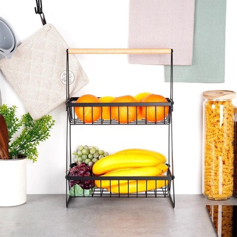 Vilde Koszyk na Owoce Warzywa 2-Poziomowy Metalowy Czarny VILDE 29 cm