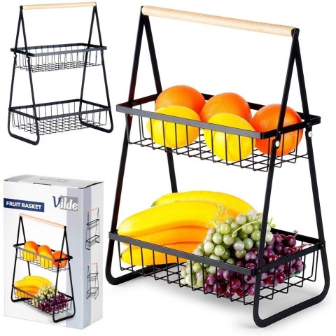 Vilde Koszyk na Owoce Warzywa 2-Poziomowy Metalowy Czarny VILDE 29 cm