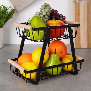Vilde Koszyk na Owoce Warzywa 2-poziomowy Metalowy Czarny VILDE 28 x 17,5 x 21 cm