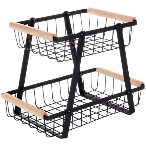 Vilde Koszyk na Owoce Warzywa 2-poziomowy Metalowy Czarny VILDE 28 x 17,5 x 21 cm