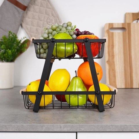 Vilde Koszyk na Owoce Warzywa 2-poziomowy Metalowy Czarny VILDE 28 x 17,5 x 21 cm