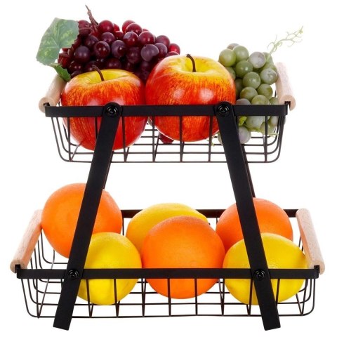 Vilde Koszyk na Owoce Warzywa 2-poziomowy Metalowy Czarny VILDE 28 x 17,5 x 21 cm