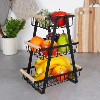 Vilde Koszyk na Owoce Warzywa 3-Poziomowy Metalowy Czarny VILDE 28x17,5x34,5 cm