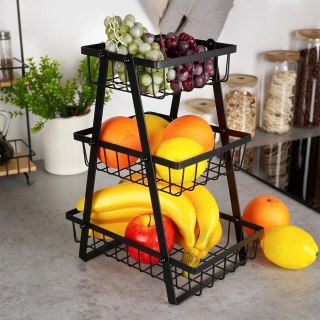 Vilde Koszyk na Owoce Warzywa 3-poziomowy Metalowy Czarny VILDE 28x17,5x34,5 cm