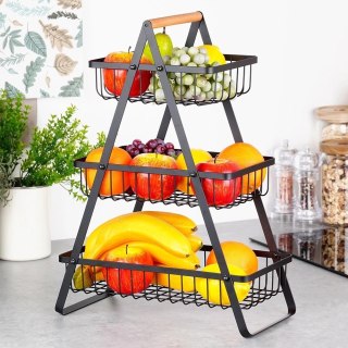 Vilde Koszyk na Owoce Warzywa 3-poziomowy Metalowy Czarny VILDE 34x17,5x46,5 cm