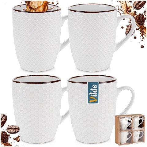 Vilde Kubki Ceramiczne Białe do Kawy Herbaty Zestaw Ozdobny VILDE 400 ml 4 szt.