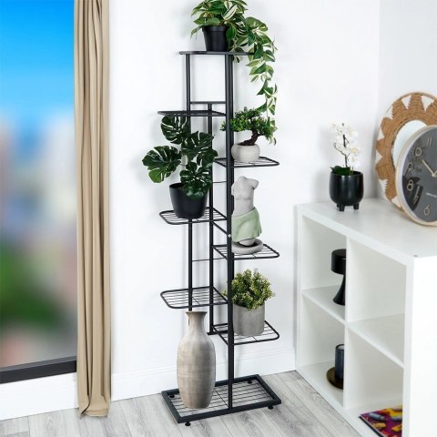 Vilde Kwietnik Stojak Kaskada Metalowy Czarny 8-poziomowy VILDE 142 cm