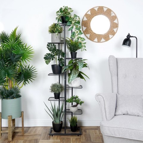 Vilde Kwietnik Stojak Kaskada Metalowy Czarny 8-poziomowy VILDE 142 cm