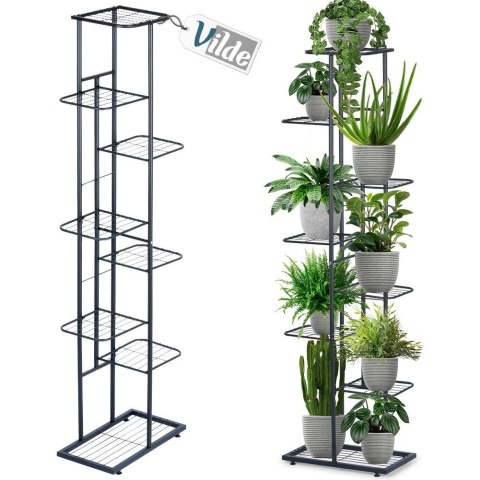Vilde Kwietnik Stojak Kaskada Metalowy Czarny 8-poziomowy VILDE 142 cm