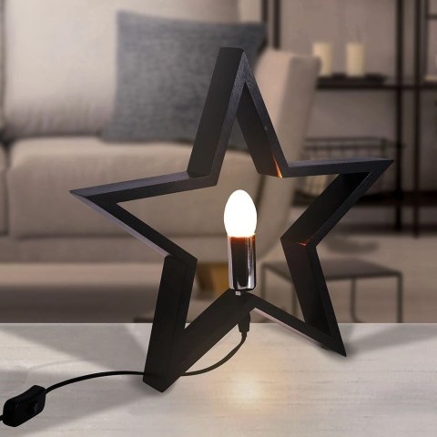 Vilde Lampka Stołowa Drewniana Czarna Gwiazda Ozdobna VILDE 34,5 cm
