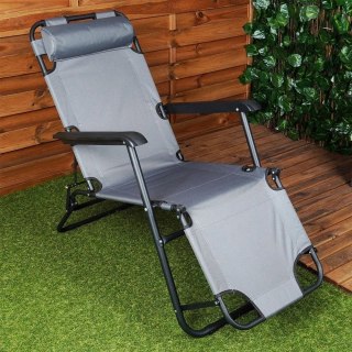 Vilde Leżak Ogrodowy Plażowy Składany z Zagłówkiem Poduszką Metalowy VILDE 110 Kg