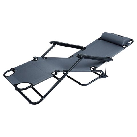 Vilde Leżak Ogrodowy Plażowy Składany z Zagłówkiem Poduszką Metalowy VILDE 110 Kg