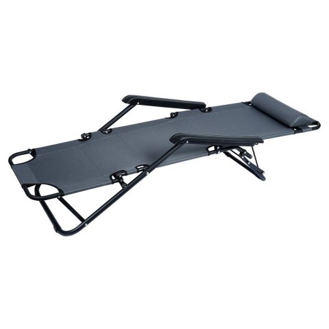 Vilde Leżak Ogrodowy Plażowy Składany z Zagłówkiem Poduszką Metalowy VILDE 110 Kg