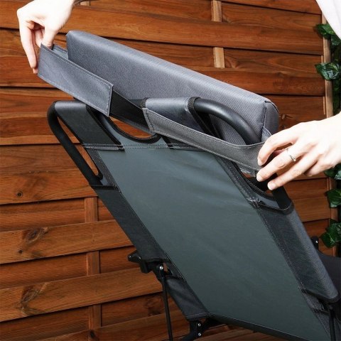 Vilde Leżak Ogrodowy Plażowy Składany z Zagłówkiem Poduszką Metalowy VILDE 110 Kg