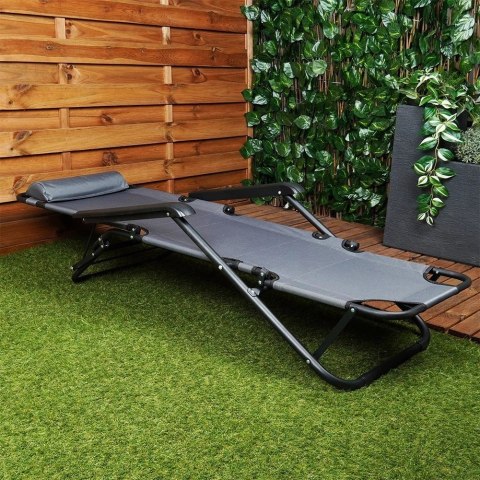 Vilde Leżak Ogrodowy Plażowy Składany z Zagłówkiem Poduszką Metalowy VILDE 110 Kg