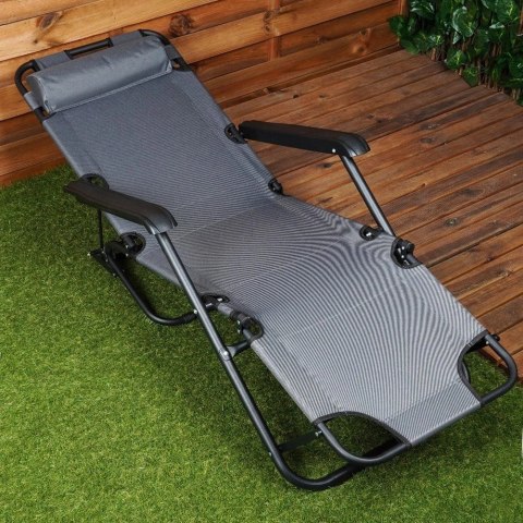 Vilde Leżak Ogrodowy Plażowy Składany z Zagłówkiem Poduszką Metalowy VILDE 110 Kg