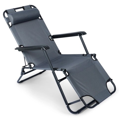 Vilde Leżak Ogrodowy Plażowy Składany z Zagłówkiem Poduszką Metalowy VILDE 110 Kg