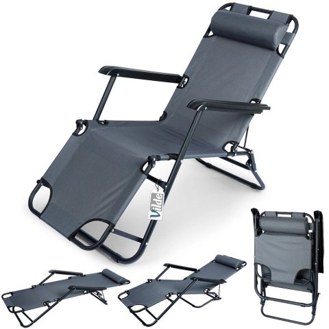 Vilde Leżak Ogrodowy Plażowy Składany z Zagłówkiem Poduszką Metalowy VILDE 110 Kg
