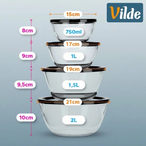 Vilde Miska szklana z pokrywką 750 ml / 1 l / 1,5 l / 2 l 4 szt.