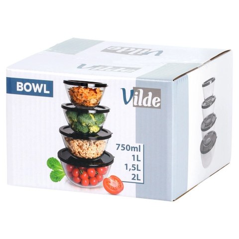 Vilde Miska szklana z pokrywką 750 ml / 1 l / 1,5 l / 2 l 4 szt.