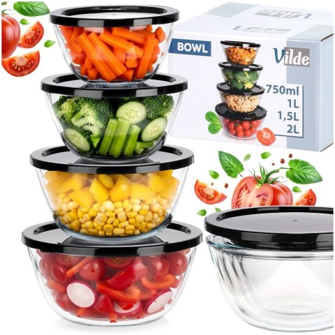 Vilde Miska szklana z pokrywką 750 ml / 1 l / 1,5 l / 2 l 4 szt.