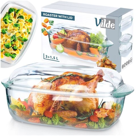 Vilde Naczynie Żaroodporne do Zapiekania z Pokrywką Szklane Solidne VILDE 3+1,5 L