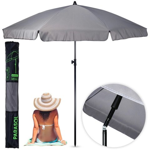 Vilde Parasol na Ogród Plażę Ogrodowy Plażowy Szary Regulowany Łamany ORION 185cm