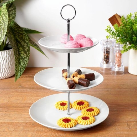 EXCELLENT HOUSEWARE Patera Porcelanowa Biała 3-piętrowa 35 cm