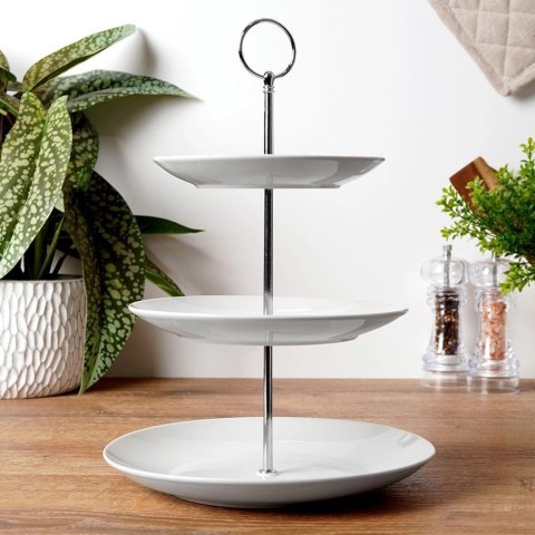 EXCELLENT HOUSEWARE Patera Porcelanowa Biała 3-piętrowa 35 cm