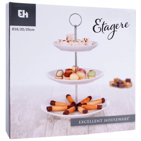 EXCELLENT HOUSEWARE Patera Porcelanowa Biała 3-piętrowa 35 cm