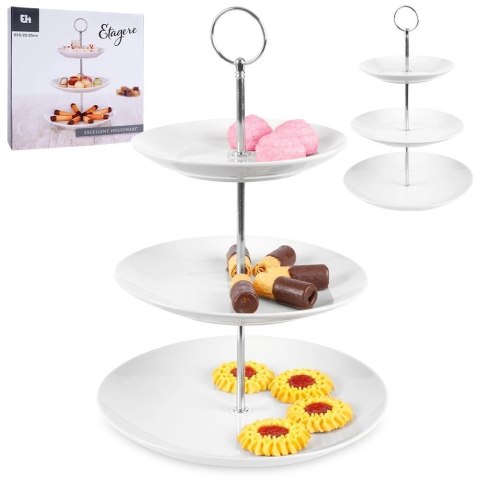 EXCELLENT HOUSEWARE Patera Porcelanowa Biała 3-piętrowa 35 cm