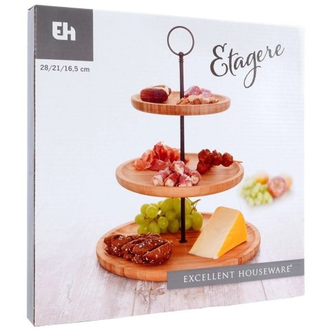 EXCELLENT HOUSEWARE Patera do Serwowania Dekoracyjna Bambusowa Drewniana 3-Piętrowa ORION 35 cm