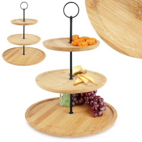EXCELLENT HOUSEWARE Patera do Serwowania Dekoracyjna Bambusowa Drewniana 3-Piętrowa ORION 35 cm