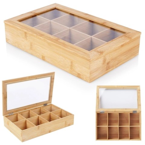 EXCELLENT HOUSEWARE Pojemnik Organizer na Herbatę Bambusowy EXCELLENT HOUSEWARE 32x20x6,5 cm