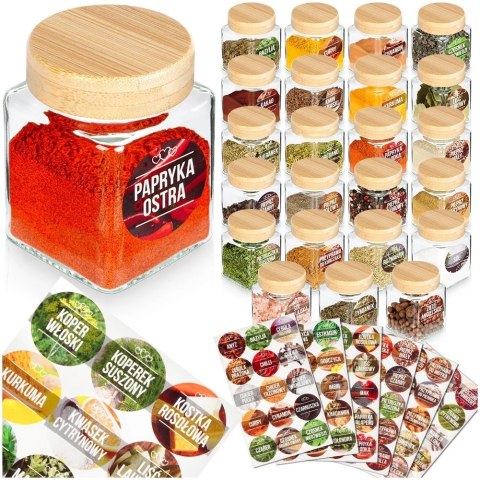 Vilde Pojemnik na przyprawy szklany 100 ml 24 szt. + 90 naklejek