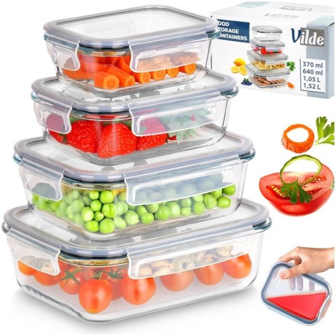 Vilde Pojemniki na żywność szklane z pokrywką i uszczelką 4 szt.