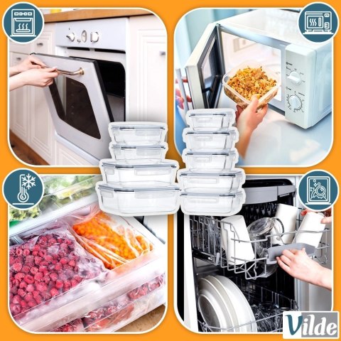 Vilde Pojemniki na żywność szklane z pokrywką i uszczelką 9 szt.
