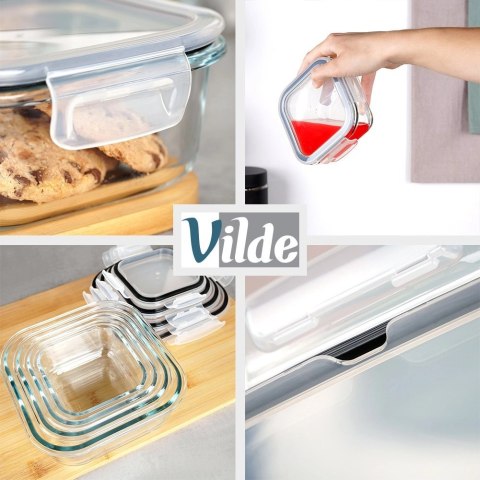 Vilde Pojemniki na żywność szklane z pokrywką i uszczelką kwadratowe 4 szt.