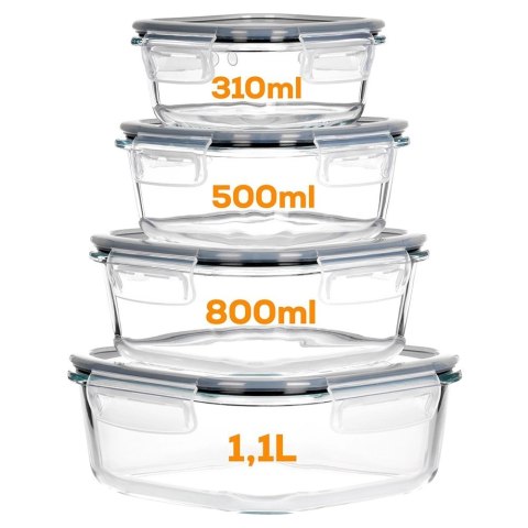 Vilde Pojemniki na żywność szklane z pokrywką i uszczelką kwadratowe 4 szt.