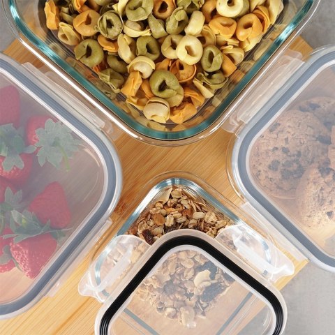 Vilde Pojemniki na żywność szklane z pokrywką i uszczelką kwadratowe 4 szt.