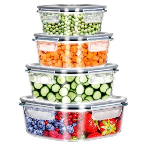 Vilde Pojemniki na żywność szklane z pokrywką i uszczelką kwadratowe 4 szt.